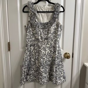 Saloni Sleeveless Navy and White Toile Print Mini Sundress US 6 / UK 10